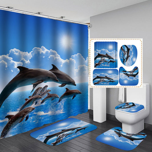 3D Dolphin Print Shower Curtain Bathroom Rug Set Bath Mat Non-Slip Toilet Lid Cover-Shower Curtain-180×180cm Shower Curtain Only-1-Free Shipping at meselling99