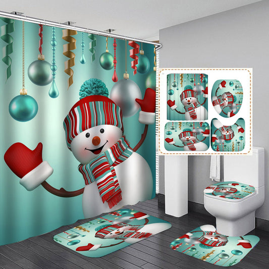 Merry Christmas Snowman Shower Curtain Bathroom Rug Set Bath Mat Non-Slip Toilet Lid Cover-Shower Curtain-180×180cm Shower Curtain Only-1-Free Shipping at meselling99