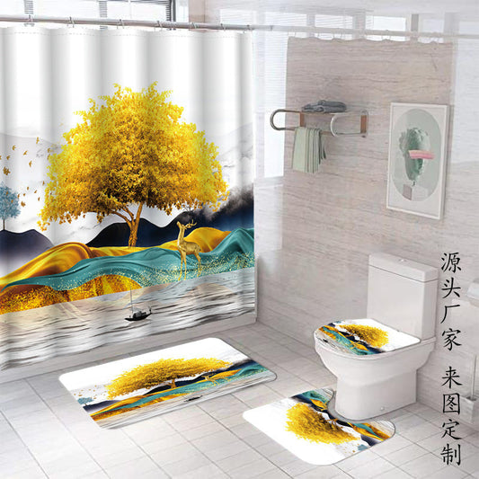 Fall Shower Curtain Bathroom Rug Set Bath Mat Non-Slip Toilet Lid Cover-Shower Curtain-Free Shipping at meselling99