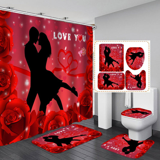 Valentine's Day Shower Curtain Bathroom Rug Set Bath Mat Non-Slip Toilet Lid Cover-Shower Curtain-180×180cm Shower Curtain Only-1-Free Shipping at meselling99