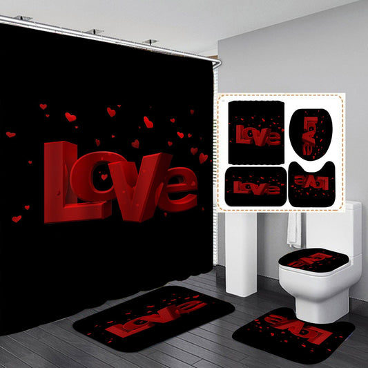 Valentine's Day Shower Curtain Bathroom Rug Set Bath Mat Non-Slip Toilet Lid Cover-Shower Curtain-180×180cm Shower Curtain Only-2-Free Shipping at meselling99