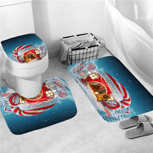 Christmas Style Shower Curtain Bathroom Rug Set Bath Mat Non-Slip Toilet Lid Cover-Shower Curtain-3Pcs Mat Set Only-Free Shipping at meselling99