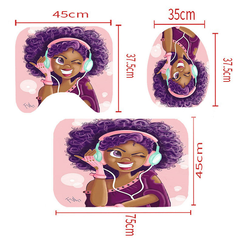 African Girl Shower Curtain Bathroom Rug Set Bath Mat Non-Slip Toilet Lid Cover-Shower Curtain-Free Shipping at meselling99