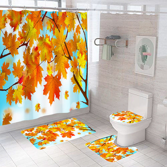 Autumn Leaves Shower Curtain Bathroom Rug Set Bath Mat Non-Slip Toilet Lid Cover-Shower Curtain-180×180cm Shower Curtain Only-2-Free Shipping at meselling99