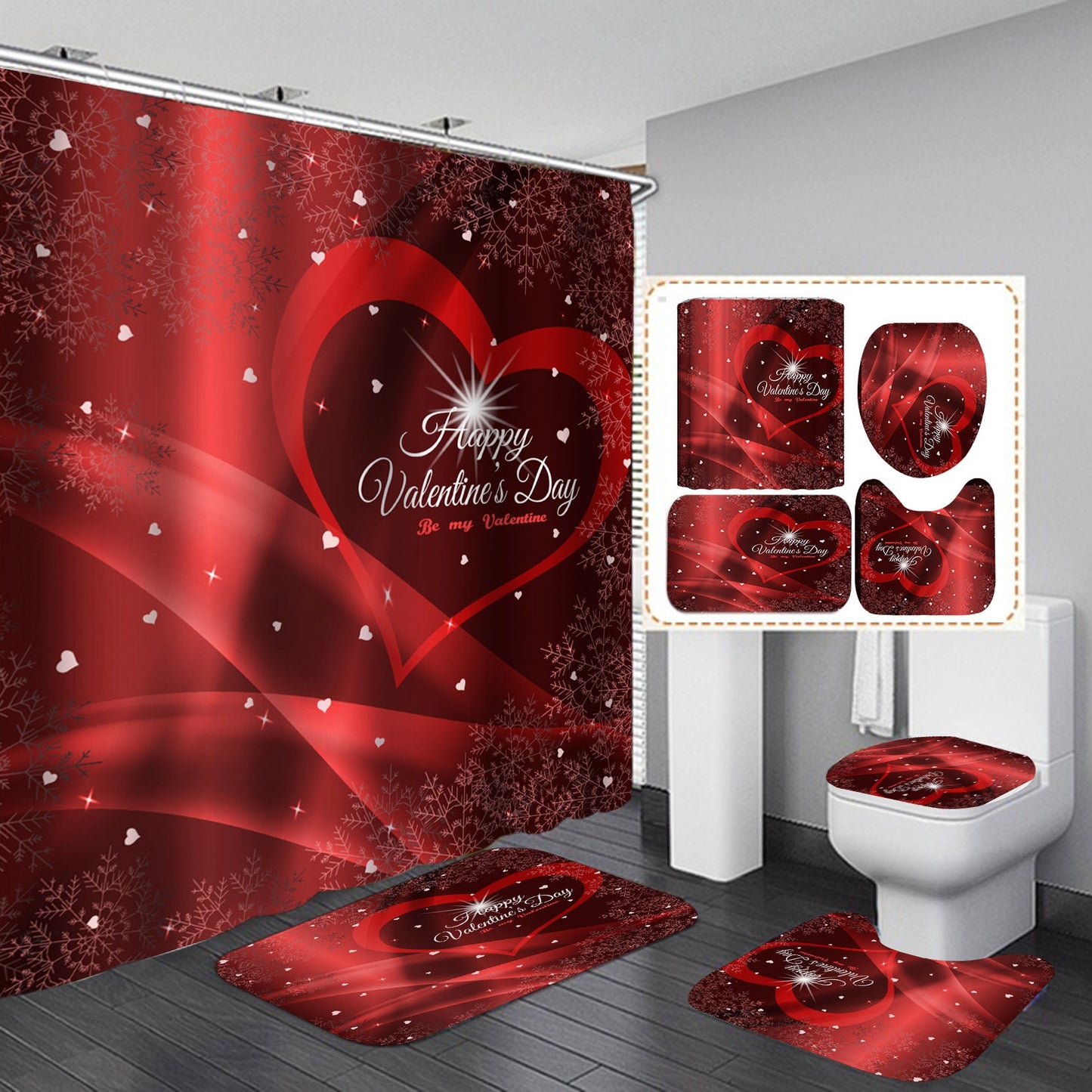 Valentine's Day Shower Curtain Bathroom Rug Set Bath Mat Non-Slip Toilet Lid Cover-Shower Curtain-180×180cm Shower Curtain Only-4-Free Shipping at meselling99