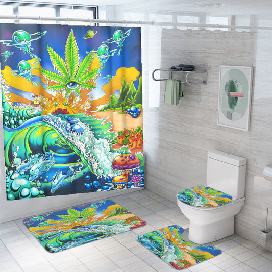 Mushroom Designed Shower Curtain Sets Rug & Mat Non-Slip Toilet Lid Cover-Shower Curtains-B-Shower Curtain+3Pcs Mat-Free Shipping at meselling99