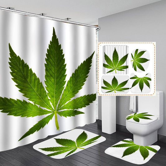 3D Palm Tree Shower Curtain Set Bathroom Rug Bath Mat Non-Slip Toilet Lid Cover-Shower Curtains-A-Shower Curtain+3Pcs Mat-Free Shipping at meselling99