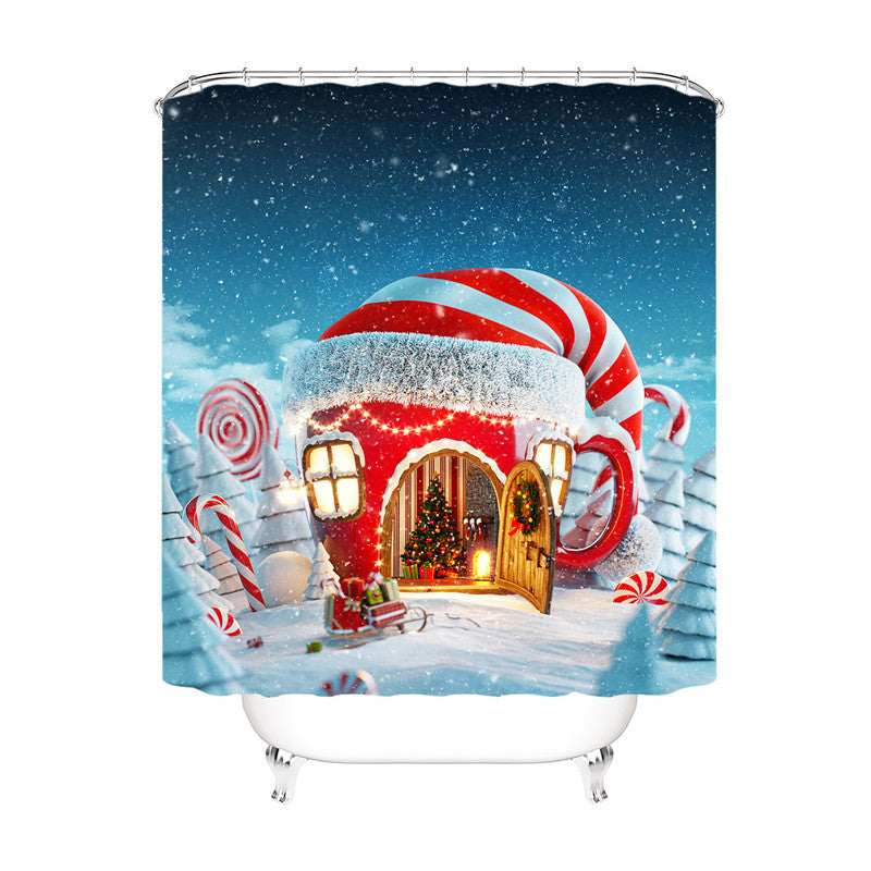 Christmas Style Shower Curtain Bathroom Rug Set Bath Mat Non-Slip Toilet Lid Cover-Shower Curtain-180×180cm Shower Curtain Only-Free Shipping at meselling99