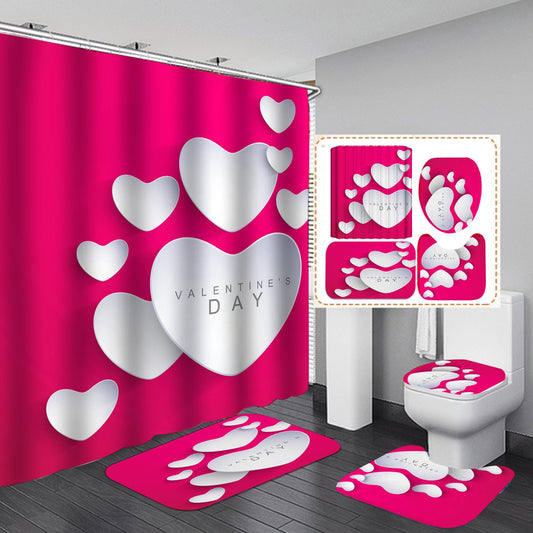 Valentine's Day Heart Shower Curtain Bathroom Rug Set Bath Mat Non-Slip Toilet Lid Cover-Shower Curtain-180×180cm Shower Curtain Only-1-Free Shipping at meselling99