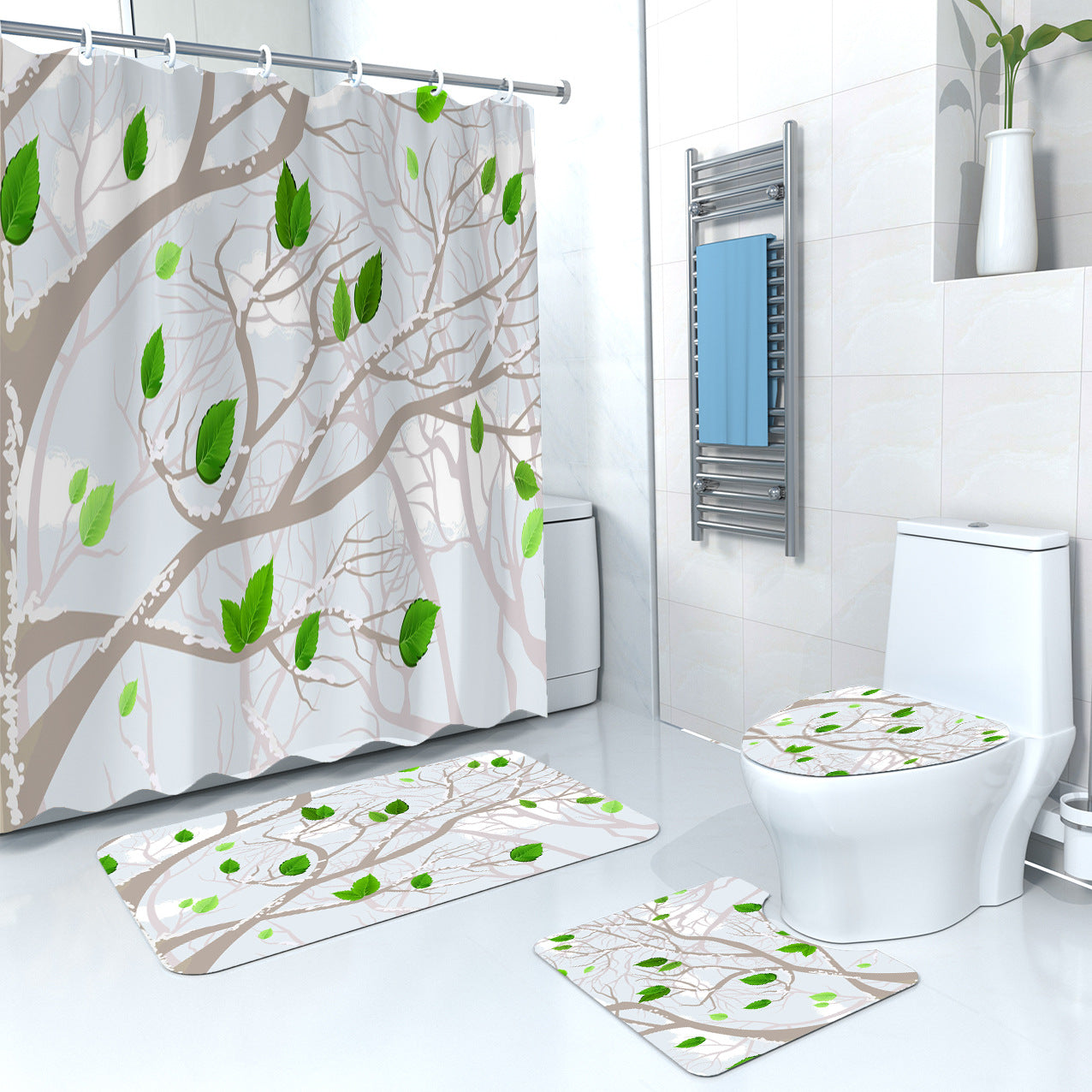 Autumn Leaves Shower Curtain Bathroom Rug Set Bath Mat Non-Slip Toilet Lid Cover-Shower Curtain-180×180cm Shower Curtain Only-5-Free Shipping at meselling99