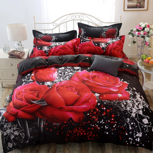 Valentine's Day 3D Red Rose Flower 3-Piece Bedding Sets