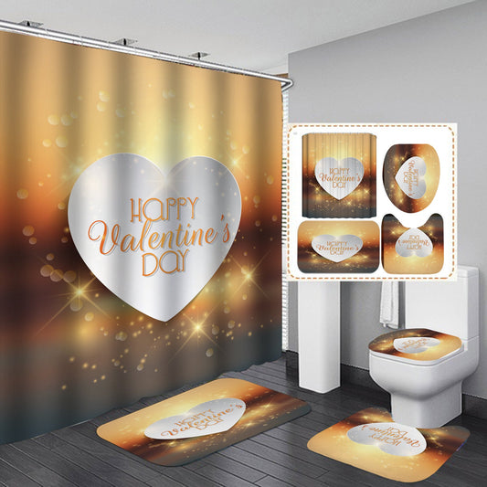 Valentine's Day Heart Shower Curtain Bathroom Rug Set Bath Mat Non-Slip Toilet Lid Cover-Shower Curtain-180×180cm Shower Curtain Only-2-Free Shipping at meselling99