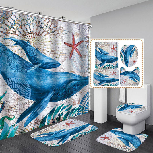 3D Dolphin Print Shower Curtain Bathroom Rug Set Bath Mat Non-Slip Toilet Lid Cover-Shower Curtain-180×180cm Shower Curtain Only-2-Free Shipping at meselling99