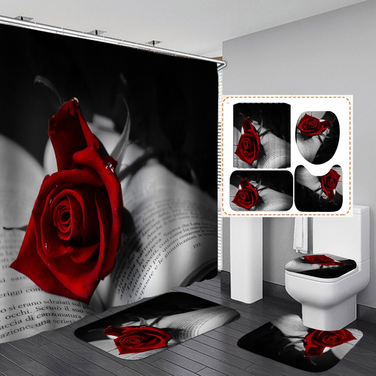 Valentine's Day Heart Shower Curtain Bathroom Rug Set Bath Mat Non-Slip Toilet Lid Cover-Shower Curtain-180×180cm Shower Curtain Only-4-Free Shipping at meselling99
