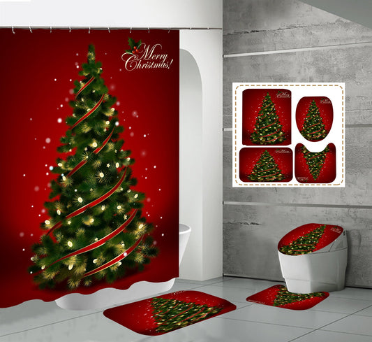 Christmas Shower Curtain Bathroom Rug Set Bath Mat Non-Slip Toilet Lid Cover-Shower Curtain-180×180cm Shower Curtain Only-1-Free Shipping at meselling99