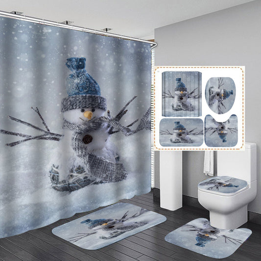 Merry Christmas Shower Curtain Bathroom Rug Set Bath Mat Non-Slip Toilet Lid Cover-Shower Curtain-180×180cm Shower Curtain Only-1-Free Shipping at meselling99