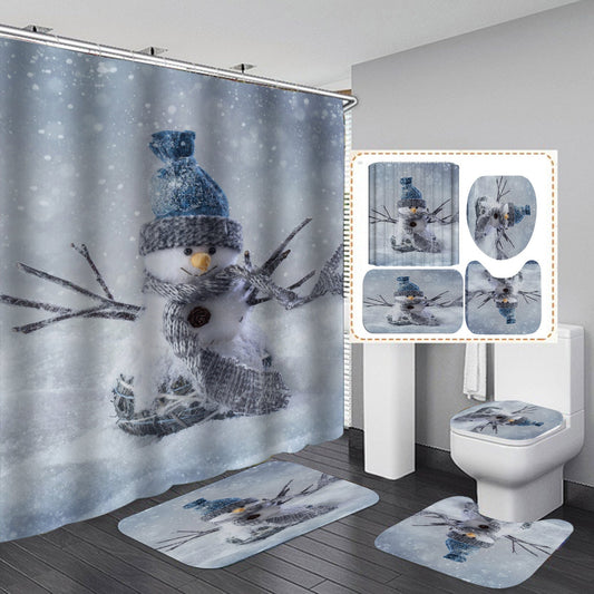 Christmas Dec Shower Curtain Bathroom Rug Set Bath Mat Non-Slip Toilet Lid Cover-Shower Curtain-180×180cm Shower Curtain Only-1-Free Shipping at meselling99