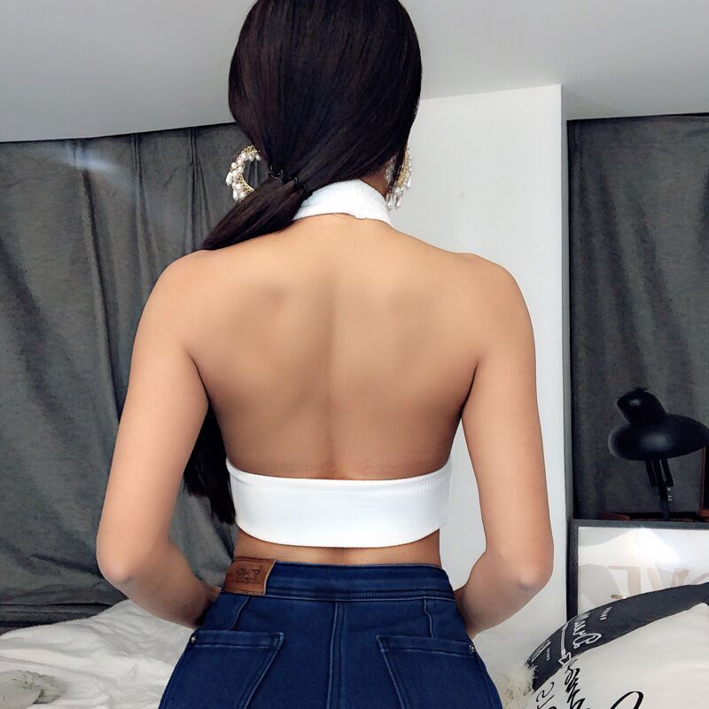 Sexy High Neck Backless Midriff Baring Knitting Tops