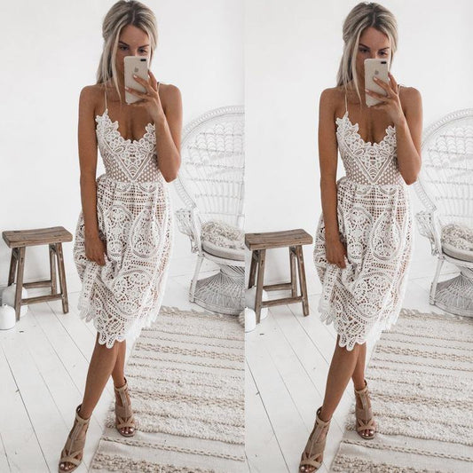 Women Lace Backless Short Dresses-STYLEGOING