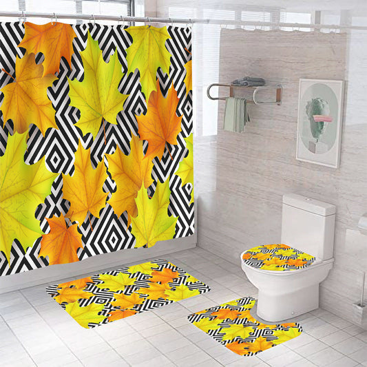 Autumn Leaves Shower Curtain Bathroom Rug Set Bath Mat Non-Slip Toilet Lid Cover-Shower Curtain-180×180cm Shower Curtain Only-1-Free Shipping at meselling99