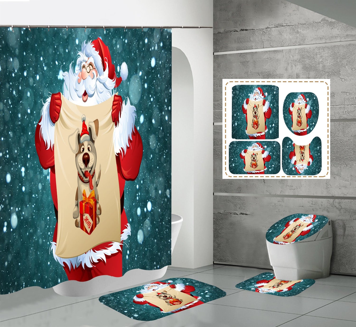 Christmas Snowman Shower Curtain Bathroom Rug Set Bath Mat Non-Slip Toilet Lid Cover-Shower Curtain-180×180cm Shower Curtain Only-3-Free Shipping at meselling99