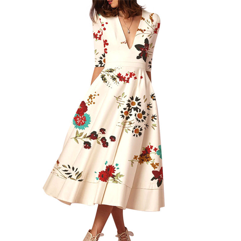 Lovely Floral Print Summer Women Midi Dresses