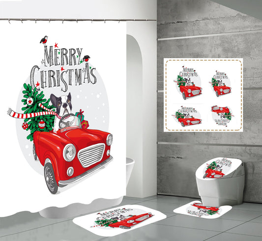 Christmas Snowman Shower Curtain Bathroom Rug Set Bath Mat Non-Slip Toilet Lid Cover-Shower Curtain-180×180cm Shower Curtain Only-2-Free Shipping at meselling99