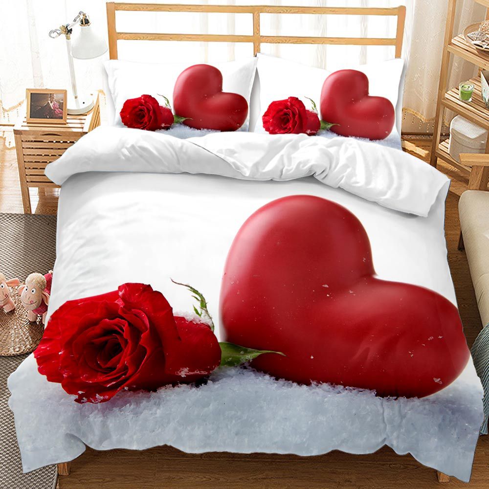 Valentine's Day 3D Rose 3-Piece King Dovet Cover Bedding Sets