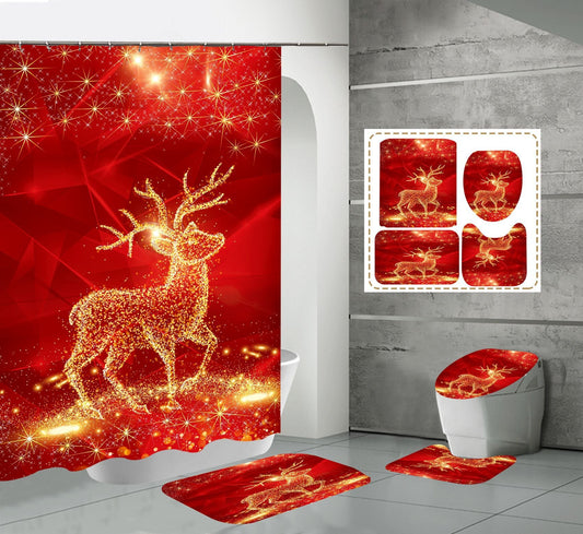 Christmas Shower Curtain Bathroom Rug Set Bath Mat Non-Slip Toilet Lid Cover-Shower Curtain-180×180cm Shower Curtain Only-2-Free Shipping at meselling99