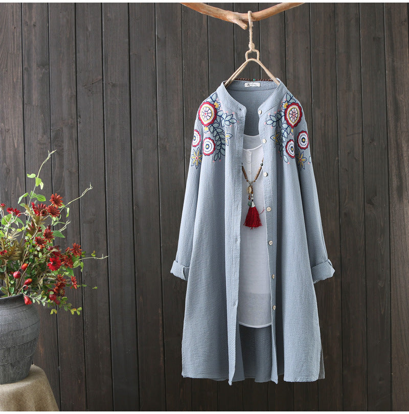 Vintage Women Cotton Embroidery Long Sleeves Shirts