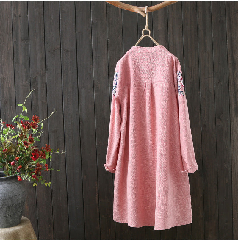 Vintage Women Cotton Embroidery Long Sleeves Shirts