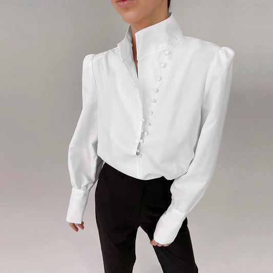 Vintage High Neck Office Lady Long Sleeves Shirts
