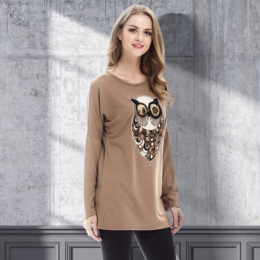 Casual Women Owl Designed Women Long Sleeves Pullover Shirts