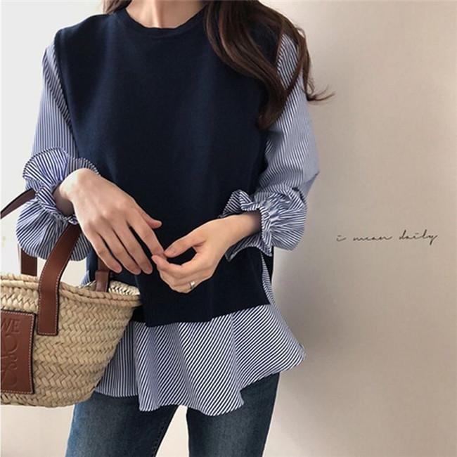 Women Knitting Vest and Long Sleeves Shirts Sets