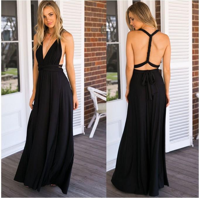 Sexy Black Cross Back Evening Party Dresses-STYLEGOING