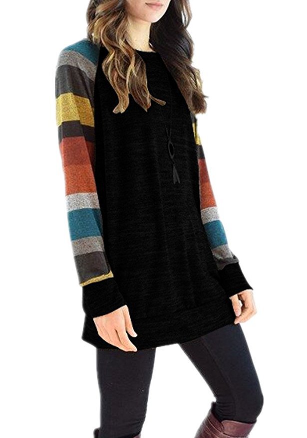 Leisure Striped Long Sleeves T Shirts for Women