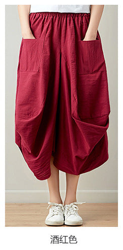 Causal Elastic Waist Linen Plus Sizes Skirts