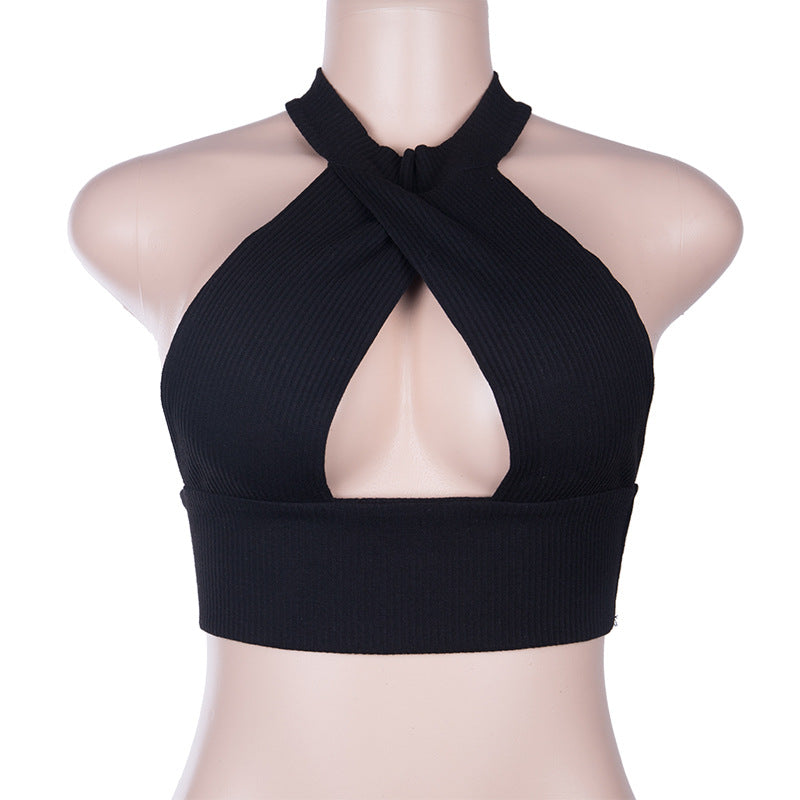 Sexy High Neck Backless Midriff Baring Knitting Tops