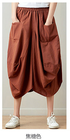 Causal Elastic Waist Linen Plus Sizes Skirts