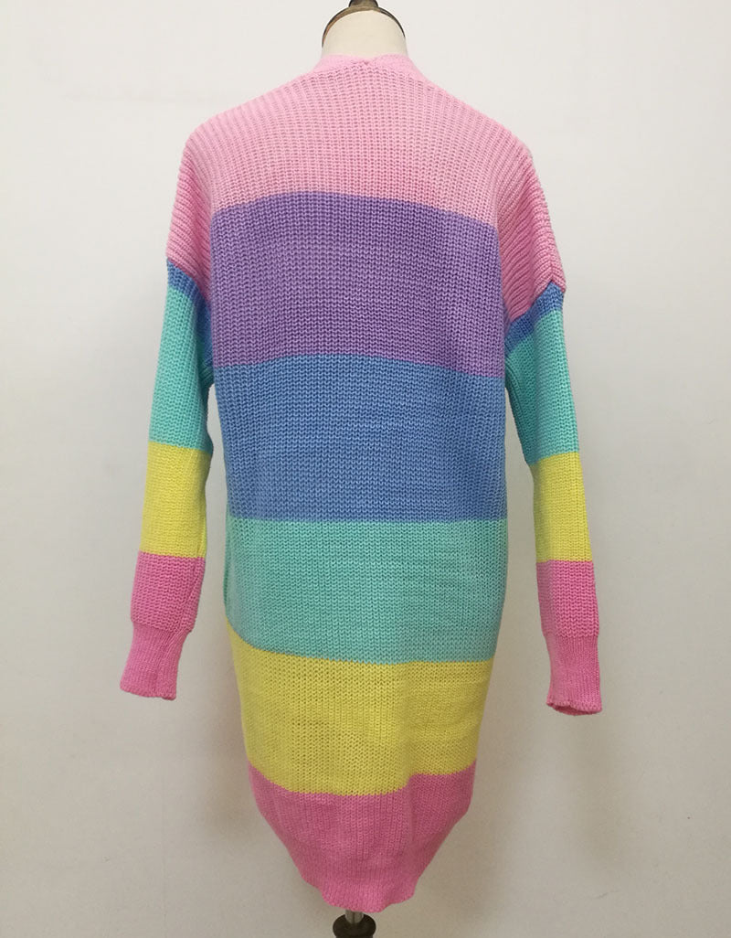 Women Rainbow Color Knitting Cardigan Sweaters
