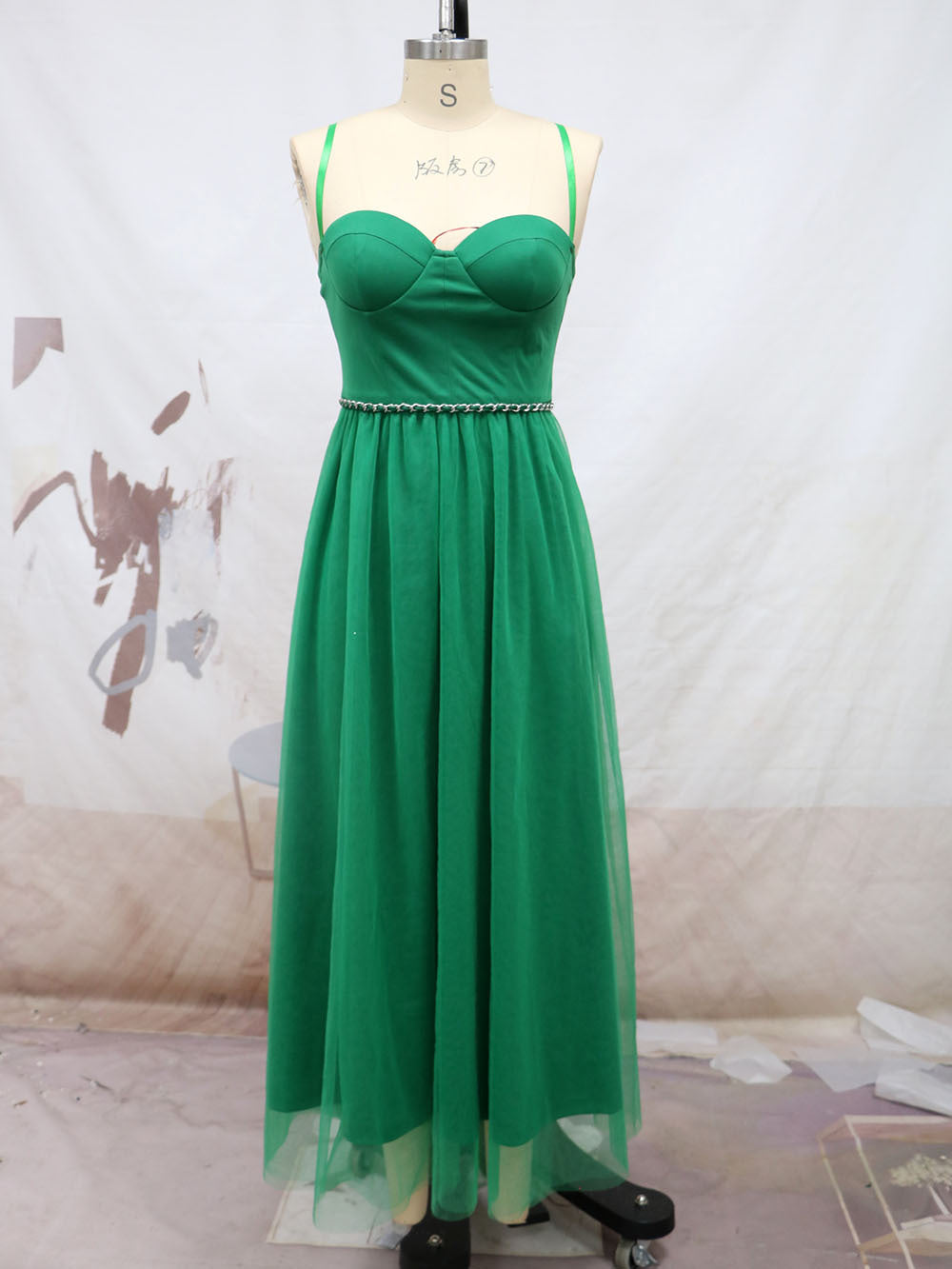 Green Tulle Shoulder Straps Party Dresses