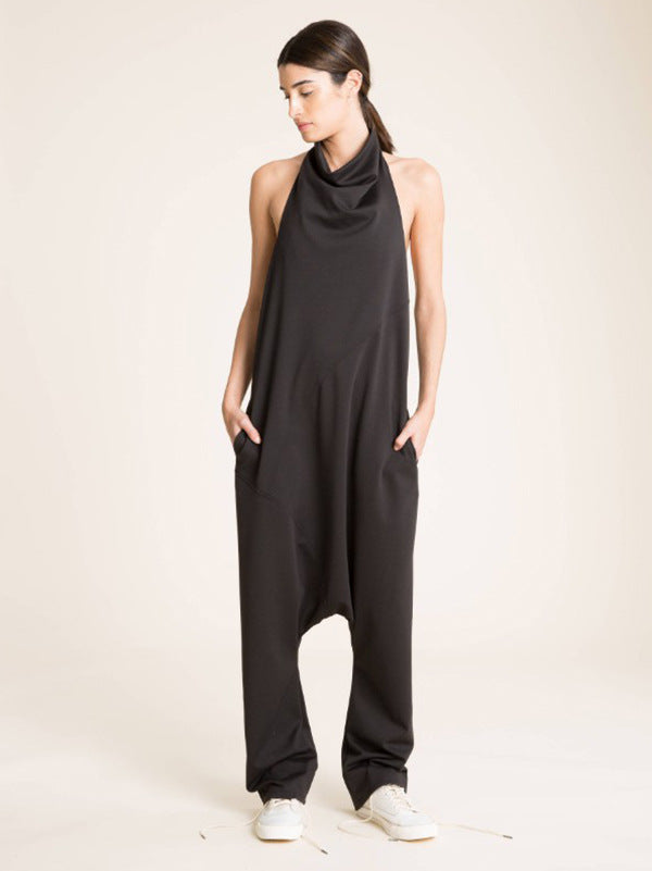 Sexy Sleeveless Halter Black Casual Jumpsuits