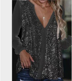 Leisure Sequined Long Sleeves Blouses Shirts for Women