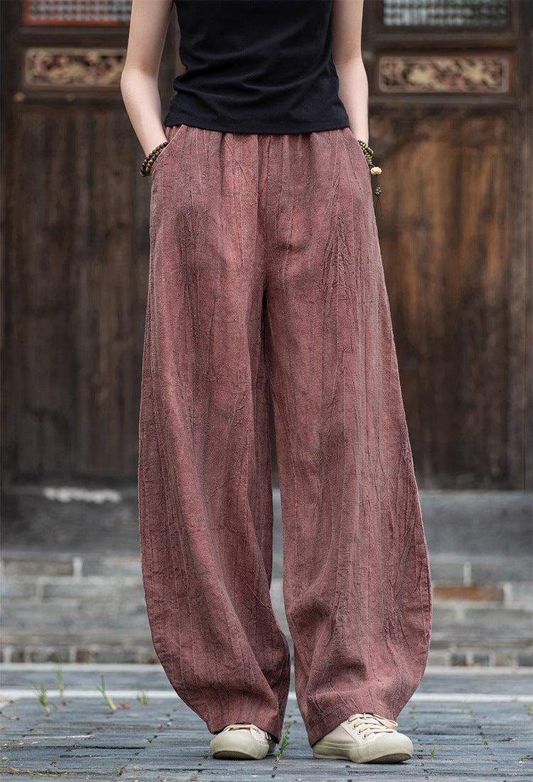 Casual Dyed Linen Wide Legs Pants