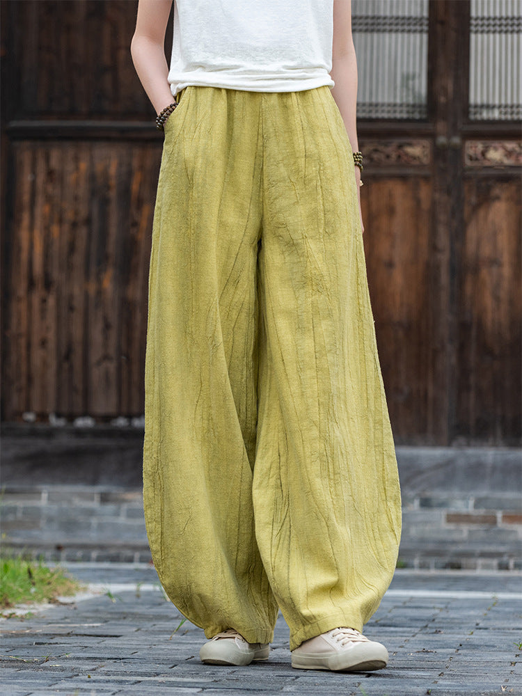 Casual Dyed Linen Wide Legs Pants