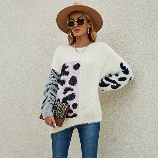 Casual Leopard Designed Long Sleeves Knitted Sweaters