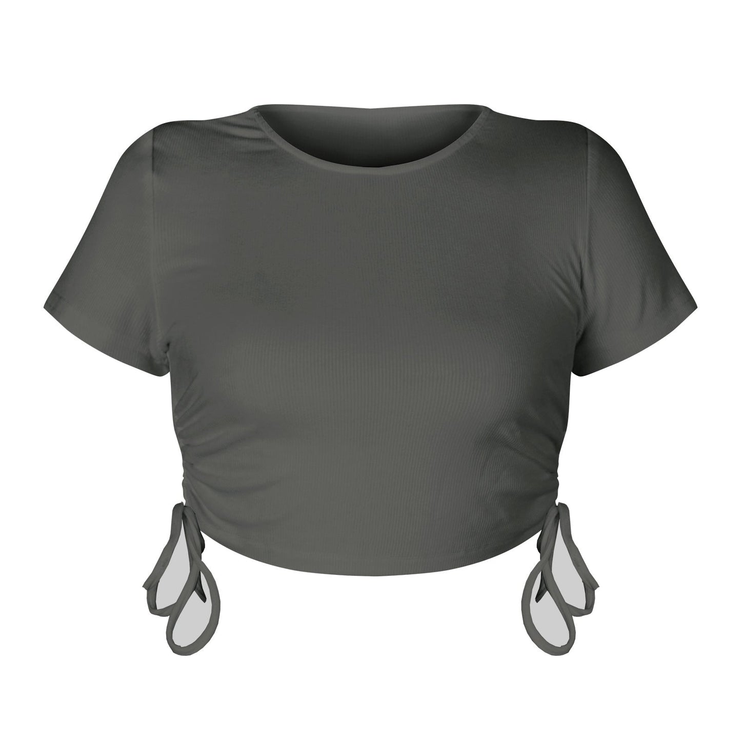 Sexy Round Neck Drawstring Midriff Baring Short Sleeves T Shirts
