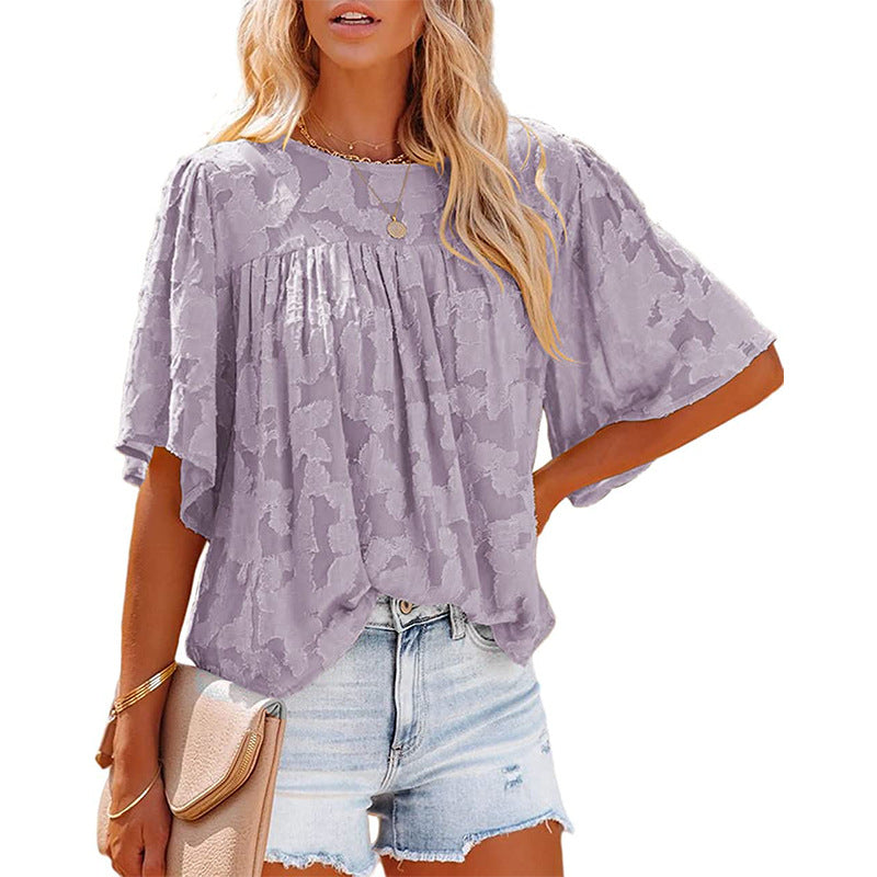 Casual Trumpet Sleeves Summer Lace Blouses