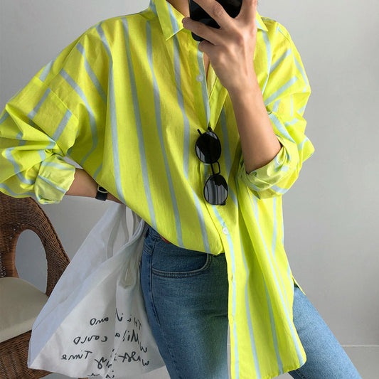 Casual Yellow Striped Long Sleeves Shirts
