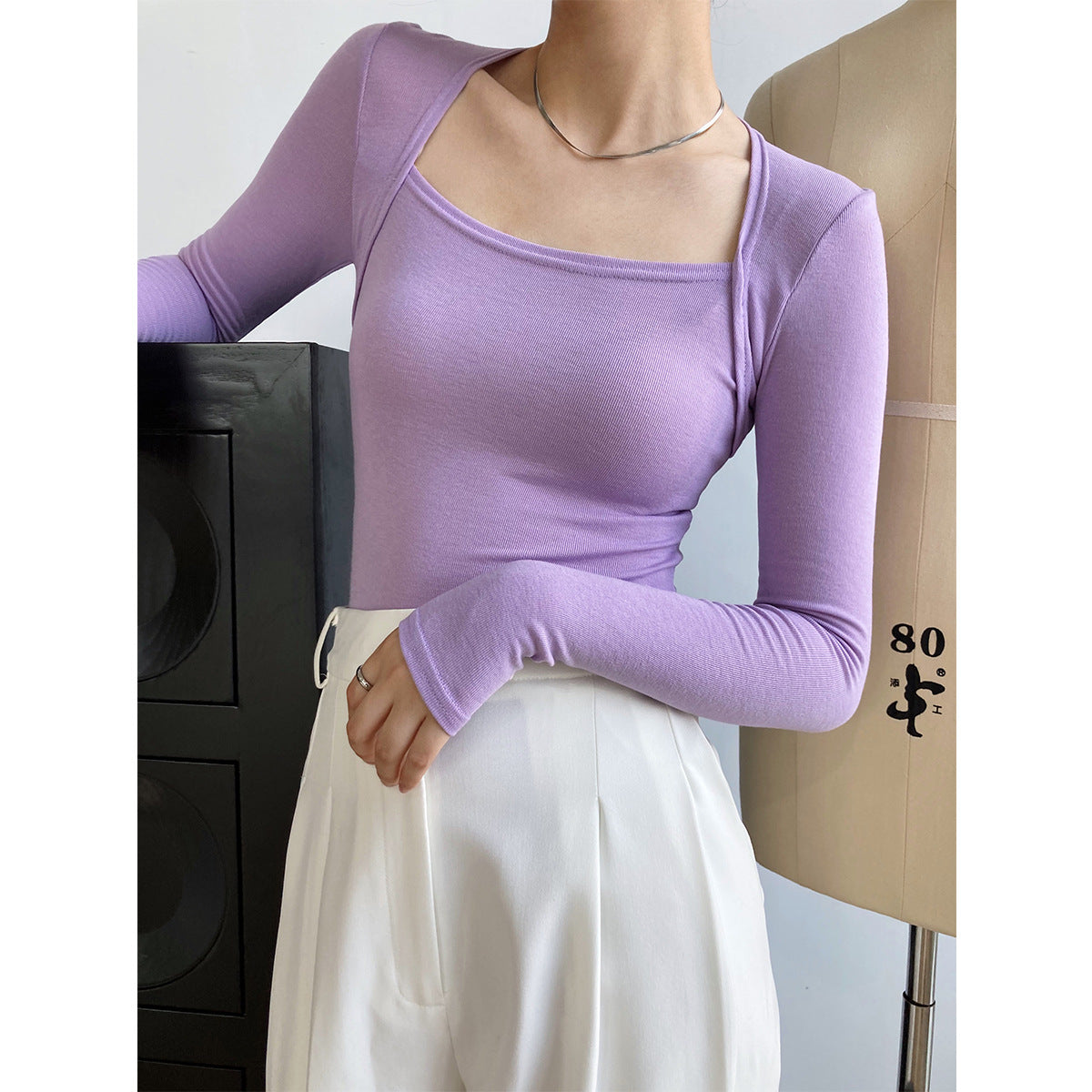 Women Sexy Square Neckline Long Sleeves T Shirts